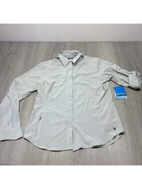 Columbia PFG Omni Freeze Zero Fishing Shirt Womens L Button Outdoor Blue Pocket